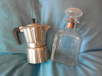 Vintage italian espresso coffee maker and Italian glass decanter