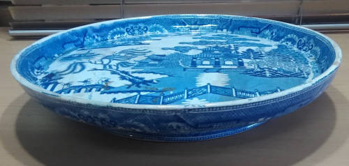 Antique blue willow tazza dish