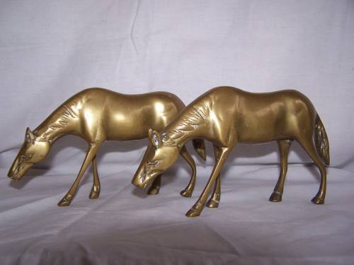PAIR OF BRASS HORSES