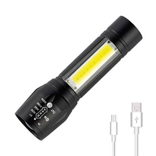 Multi-functional LED COB Torch Flashlight USB Rechargeable