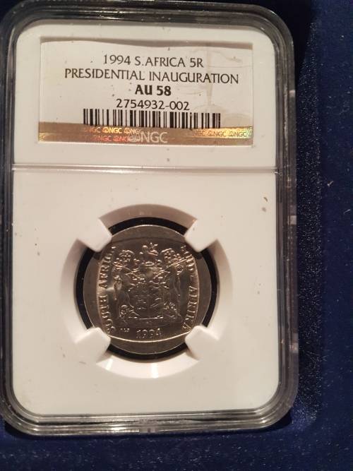 1994 INAUGURATION SILVER R5 GRADED AU58