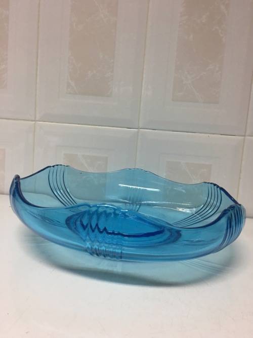 ART DECO LARGE BLUE CRYSTAL CENTRE PIECE BOWL  -  PRICE REDUCED!!!