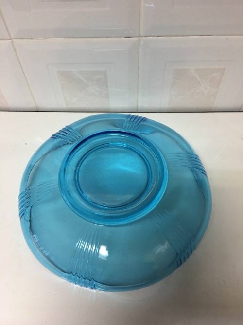 ART DECO LARGE BLUE CRYSTAL CENTRE PIECE BOWL  -  PRICE REDUCED!!!