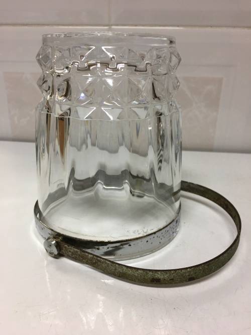 CRYSTAL ICE BUCKET WITH METAL RIM AND HANDLE
