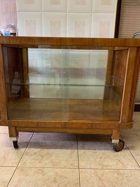 ART DECO BURR WALNUT GLASS CHROME DRINKS TROLLEY CABINET - RARE TO FIND!!!