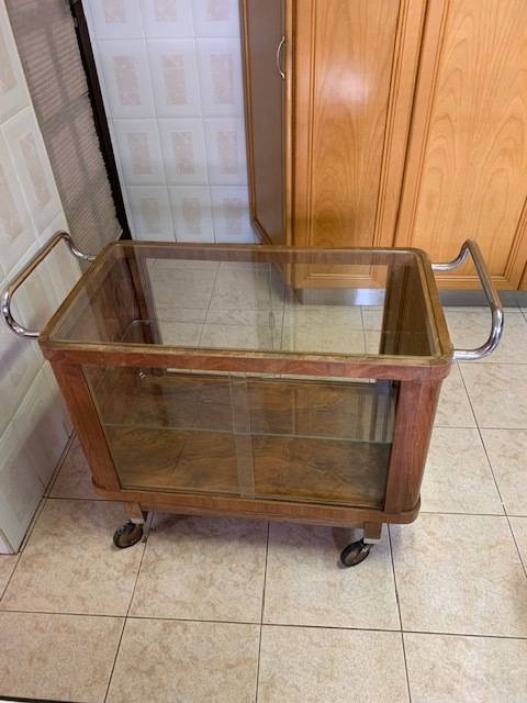 ART DECO BURR WALNUT GLASS CHROME DRINKS TROLLEY CABINET - RARE TO FIND!!!