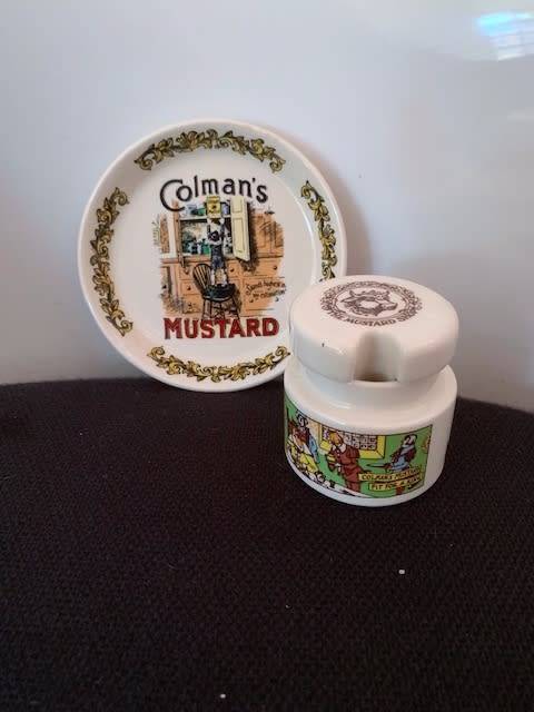 COLEMAN'S MUSTARD POT & LID WITH TRINKET DISH - CIRCA 1970