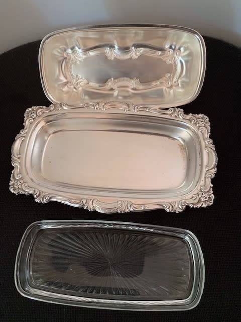 Silver Plated Butter Dish with Glass Liner
