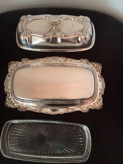 Silver Plated Butter Dish with Glass Liner