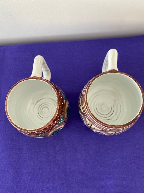 THE OLD JAR POTTERY SA TWO LARGE MUGS/JUGS STAMPED ON BASE AND ORIGINAL STICKER