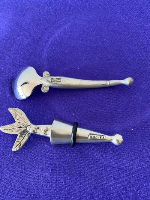 CARROL BOYES STAMPED WINE BOTTLE STOPPER AND SUGAR SPOON