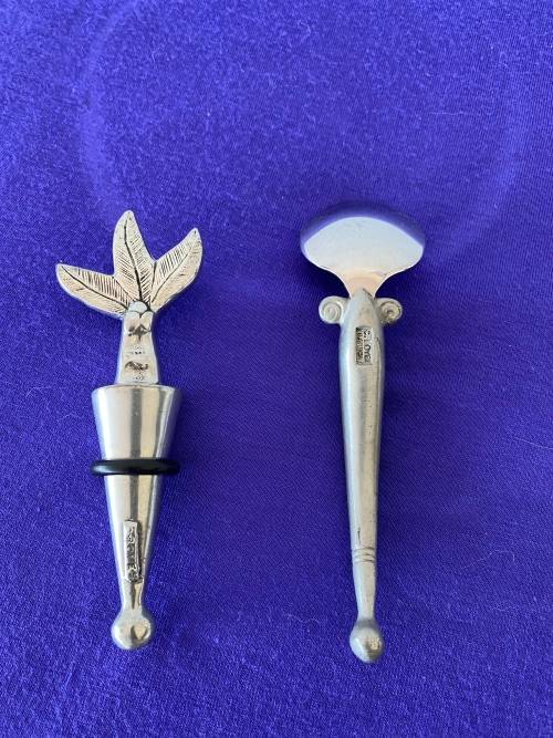 CARROL BOYES STAMPED WINE BOTTLE STOPPER AND SUGAR SPOON