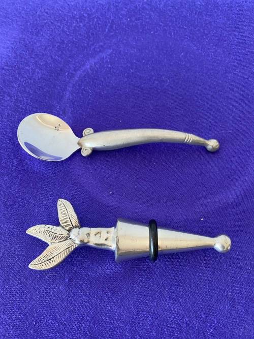 CARROL BOYES STAMPED WINE BOTTLE STOPPER AND SUGAR SPOON