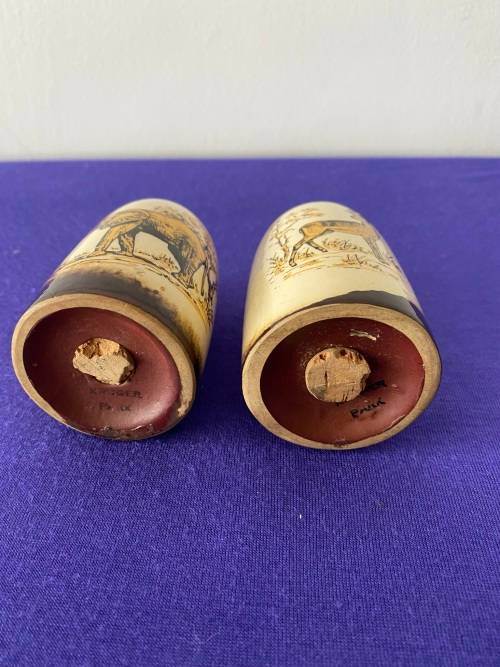 CRESCENT WARE STAMPED KRUGER PARK GLAZED SET OF SALT AND PEPPER CELLARS