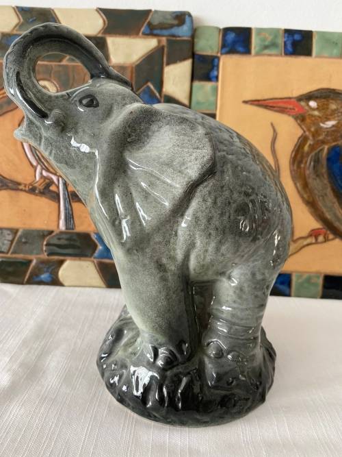 A DELIGHTFUL LARGE ELEPHANT BEAUTIFULLY GLAZED DECORATIVE UNSIGNED BIG FIVE FIGURE