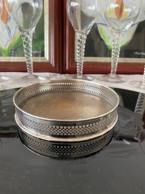 SILVER PLATED ENGLAND STAMPED WINE BOTTLE COASTER