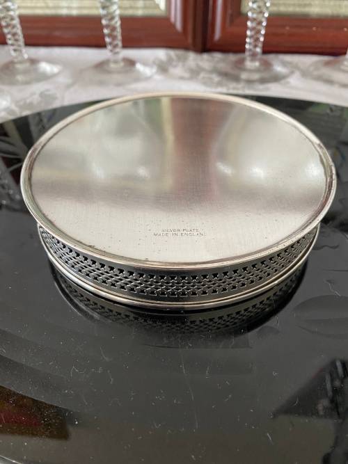 SILVER PLATED ENGLAND STAMPED WINE BOTTLE COASTER