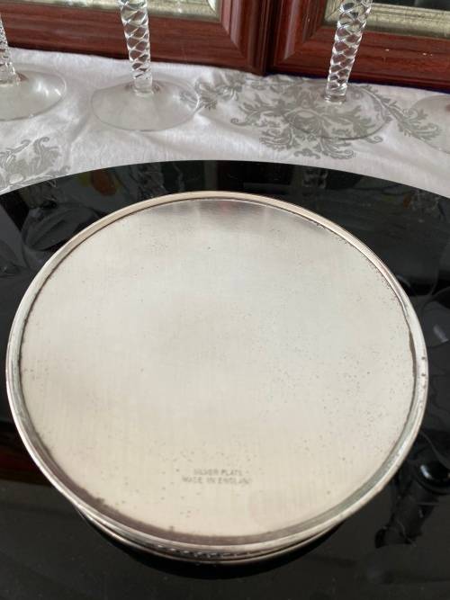 SILVER PLATED ENGLAND STAMPED WINE BOTTLE COASTER