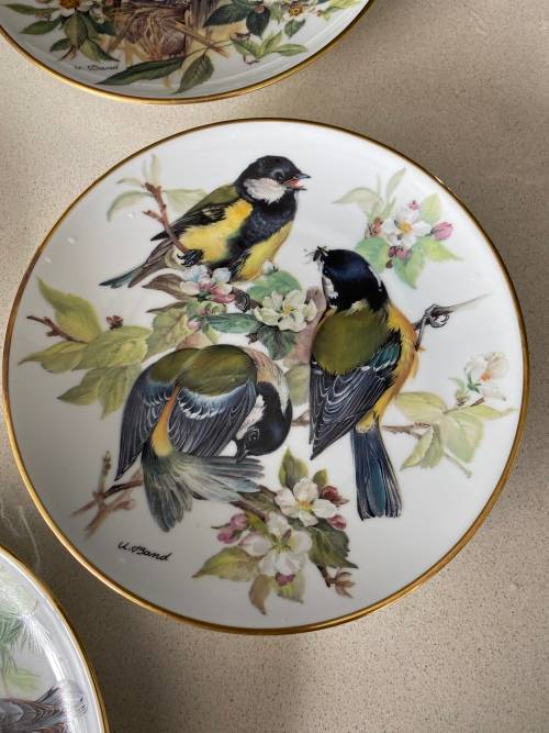 VINTAGE BY ALT TIRSCHENREUTH GERMANY SIGNED U. BAND and NUMBERED FOR WWF SET OF 7 x BIRD PLATES