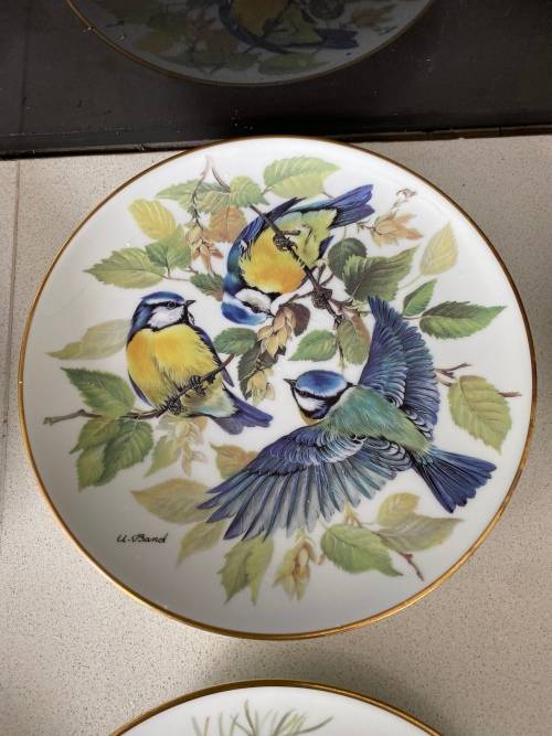 VINTAGE BY ALT TIRSCHENREUTH GERMANY SIGNED U. BAND and NUMBERED FOR WWF SET OF 7 x BIRD PLATES