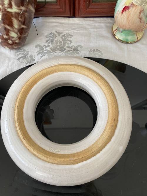 SOUTH AFRICAN SIGNED POTTER? GLAZED CIRCULAR  POSY POTTERY VASE