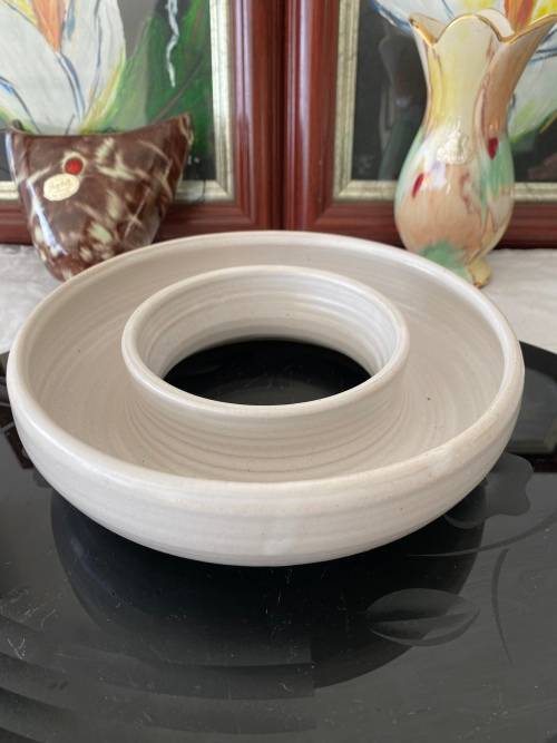 SOUTH AFRICAN SIGNED POTTER? GLAZED CIRCULAR  POSY POTTERY VASE