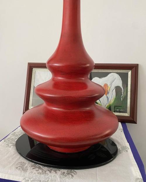 VINTAGE LARGE TALL RED 3 x TIERED CERAMIC DECORATIVE VASE