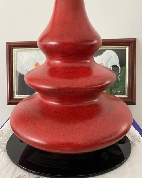 VINTAGE LARGE TALL RED 3 x TIERED CERAMIC DECORATIVE VASE