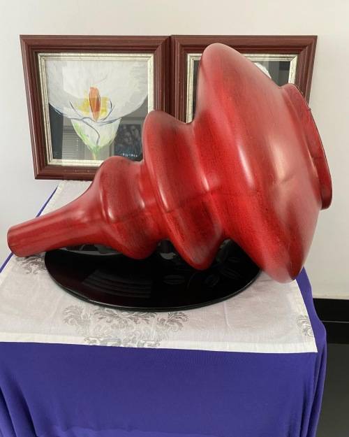 VINTAGE LARGE TALL RED 3 x TIERED CERAMIC DECORATIVE VASE