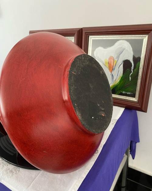 VINTAGE LARGE TALL RED 3 x TIERED CERAMIC DECORATIVE VASE