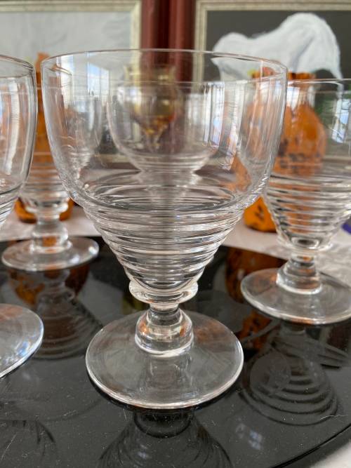 ART DECO 1930s STUART ENGLAND STAMPED CRYSTAL SET OF 6 x LARGE WINE GLASSES