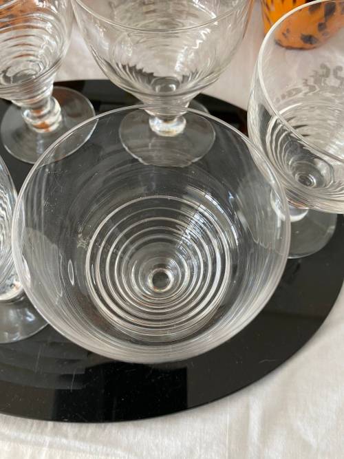 ART DECO 1930s STUART ENGLAND STAMPED CRYSTAL SET OF 6 x LARGE WINE GLASSES