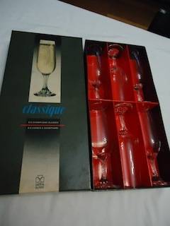 Dema Crystal Chesterfield England x 6 Champagne Crystal Glasses (Boxed)