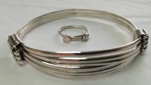 Sterling silver bangle and ring set