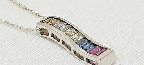 Sterling silver multicolored stone pendant on chain