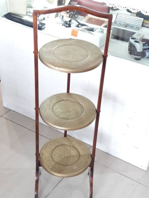 Antique mahogany and brass cake stand