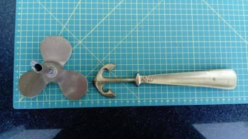 Brass Propeller Pen Holder & Antique Brass Ships Anchor Shoe Horn