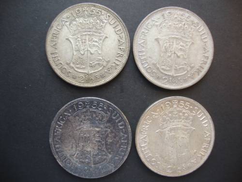 Lot of FOUR Silver 2.5 Shilling Coins (4 x 1955) - One bid takes all.