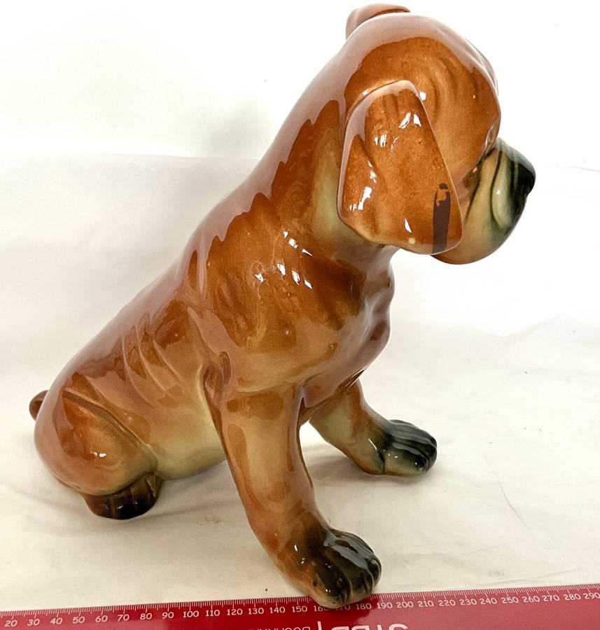 Large ceramic seated boxer dog (looks handpainted and ready for mischief!)