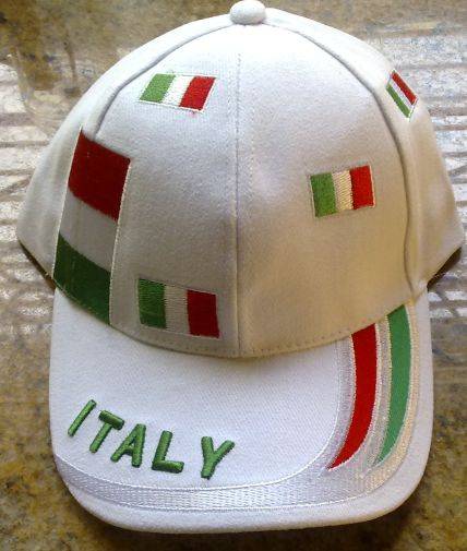 Italy baseball cap embroided white with Italian National flag on peak cap hat