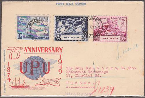 1949 75th UPU Ann. FDC with stamp at back (1/-)