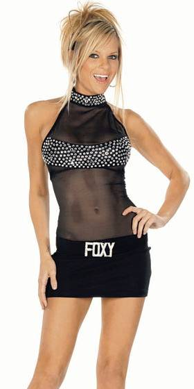 Mini Dress with Rhinestones and High Neck / Clubwear - One Size