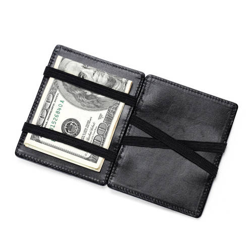 Black flip magic wallet with elastic band