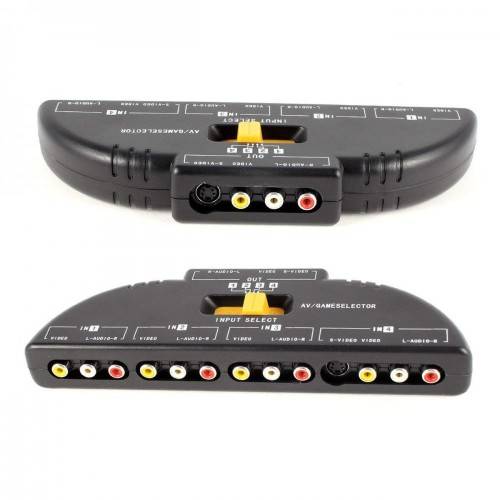 4-Way Audio Video AV RCA Black Switch Selector Box Splitter With/3 RCA Cable