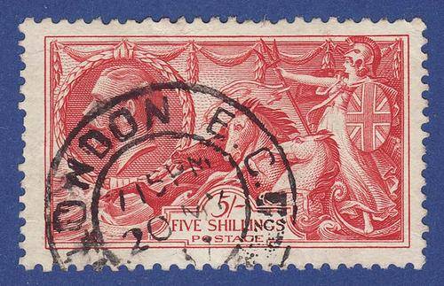 *** 1934 5/- BRIGHT ROSE RED SEAHORSE SG 451***GOOD USED CV R 940***