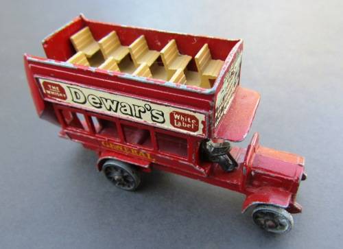 VINTAGE DIE-CAST METAL `DEWAR`S` WHISKEY BUS BY `LESNEY MATCHBOX` FROM ENGLAND. NOT DINKY.