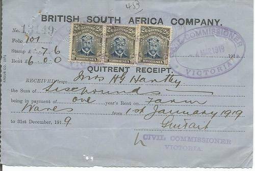 Rhodesia Admirals 2/6 SACC 302 die 3 P14 used on receipt fiscal