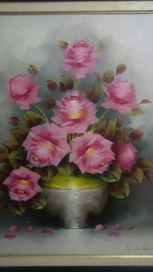 Jeanette Dykman Roses Oil on board 500 by 600mm.