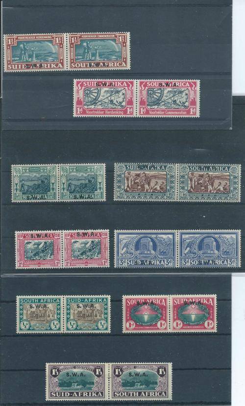 SWA overprint 1938 Voortrekker centenary pairs mint SACC 132-140 R1650!!!!!