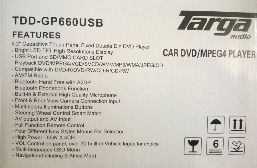 Targa 6.2 inch Double Din DVD/CD with Bluetooth (NO Navigation)